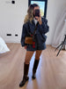 Vintage Print Zip Up Jacket 2 Piece Set Stand Collar Loose Coat High Waist Casual Shorts Women Autumn Retro Suit