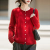 Winter Women's Clothing Tops Brushed Wool Cardigans O Neck Yellow Warm Causal Sweater Soft Solid Knitted Coats B1713005