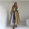 Elegant Khaki Women's Trench Coat Long Autumn Loose Stand Collar Full Sleeved Single Breasted Pocket Side Split Windbreaker