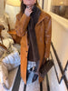 Brown Crocodile Embossed Faux Leather Trench Coat Lapel Single Breasted Straight Front Pockets Autumn Winter Fit Jacket