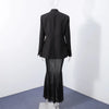 Elegant Solid Blazer Skirt Set Women Long Sleeve Button V-neck Blazer Lace See Through Long Skirts Spring Party Lady Suit