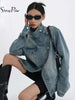 Women's Denim Coat Turtleneck Single Breasted Full Sleeve Patchwork Versatile Jacke Autumn 5R4436