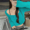 Fuzzy Square Neck Cardigan Sweater Women Long Sleeve Button-Up Fitted Knit Crop Top Soft Plush Jacket Spring Fall Y2K