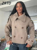 Elegant Women's Short Woolen Coats Stand Collar Double Breasted Long Sleeve Female Jacket Autumn Winter Lady Warm Outwear