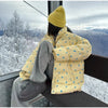 Cute Floral Printed Quilted Cotton Padded Jacket With Detachable Hooded Women Thick Oversized Coat Warm Winter Girl‘s Outerwear