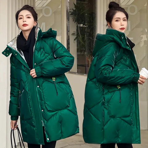 Bright Fabric Thick Warm Winter Jackets Women's Cotton Padded Coats Mid-Length Women Parkas Female Outerwear