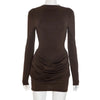 Long Sleeve Ruched Sexy Mini Dress Women Autumn Winter Elegant High Waist Bodycon Club Party Dresses Female