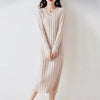 Women Pure Wool Sweater Dresses Long Sleeve Purllover 100% Merino Wool V-neck Knitwear Spring Autumn Grace Striped Dresses