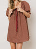 Women Gingham Plaid Mini Dress y2k Babydoll Short Dress Puff Sleeve Square Neck Cute Silky Bow Tied Loose Dresses