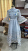 Floral Print Women Dress Button Down Mock Neck Maxi Dresses Long Lantern Sleeve A-Line Waist Belt Flared Hem Elegant Streetwear