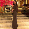 Autumn Solid Long Sleeve Draped Sexy Bodycon Maxi Prom Dress Women Y2K Outfits Evening Party Festival Club
