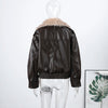 Elegant PU Fur Patchwork Jacket Women Loose Detachable Collar Lapel Double Breasted Jackets Female Winter Warm Outwear