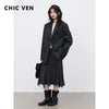 Women Woolen Blazer Coat Loose Casual Office Ladies Suit Jacket Striped Fish Tail Skirt Set Autumn Winter