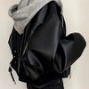Korean Black PU Leather Jacket Women Hooded Loose Spring Autumn Zipper Fake Two-Piece Versatile Outerwear