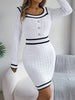 Autumn Winter Casual Elegant Square Collar Button Decoration Knitted Dress Long Sleeve Bodycon Dress for Women