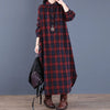 Spring Retro Plaid Pockets Turn-down Collar Long Sleeve Dresses Loose Leisure Single Breasted Women Dress