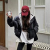 Hooded Short Parkas Women Black Patchwork Puffer Jacket Winter Streetwear Down Coats Korean Cotton Padded Outerwears