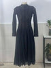 Lace Dress Women's Round Neck Hollow Out Slim Long Sleeve Retractoin Waist Big Swing Dresses 7AB8070