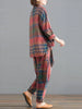 2 Piece Sets Women Casual Pants Suits Autumn Vintage Style Plaid Pattern Loose Female Tops And Harem Pants D405