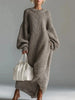 Lantern Sleeve Oversize Loose Sweater Dress for Women's Round Neck Solid Elegant Vintage Casual Winter Long Dress for Winter