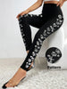 Women‘s Black Leggings with Butterfly Side Design, High Waist Sparkling Rhinestone Leggings, Stretchy for Streetw