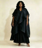 Yellow Women's Pleated Set Draped Cape Overlay Maxi Dress And Wide Leg Long Pants Two Pieces Sets Elegant 2DB7706