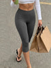Womens Elegant Solid Black High Waist Capri Leggings Sexy Elastic Slim Breathable Bottom Four Seasons All Year Casual Sweatpants
