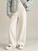 Women Winter Pants Fleece Lined High Waist Heavy Drape Thick Warm Winter Beige Loose Fit Casual Long Trousers