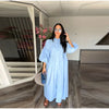 Solid Color Loose Fit Flare Sleeve Tiered Dress Crew Neck Ruffle Hem Pleated Long Maxi Dresses Spring Chic Casual Outwear