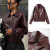Autumn Winter Women's Moto Biker Zipper Long Sleeve Jacket Faux Leather Jacket Outerwears Causal Coats