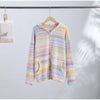 Chic Stripe Scarf Loose Sweater Women Autumnn Full Sleeve O-neck Single Breasted Knitted Coat Female Lady Cardigan
