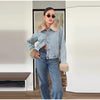 Furry Trim Cropped Denim Jacket Single Breasted Long‑Sleeve Winter Women Warm Outerwear Versatile Lady Casual Jean Coat