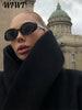 Black Stand Collar Woolen Coats Women's High Street Buttons Full Sleeve Short Overcoats Autumn Female Solid Outwear