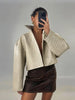 Autumn Women Croc Embossed PU Leather Jacket High Neck Zip Up Oversize Loose Cropped Coat Long Sleeve Street Lady Outerwear