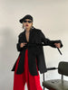 Contrast Color Ribbon Blazer Women's Notched Collar Loose Single Button Long Sleeves Split Suit Jacket