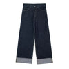 Women Denim Set Casual Lapel Long Sleeve Crop Jacket Buttons Female Vintage Wide Leg Loose Jeans Long Pants