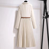Women's Korean Blazer Patchwork Design Long Sleeve Dresses Office Lady Elegant High Waist Black Slim Pleated Midi Dress