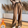 Retro Maillard Brown Corduroy Pants for Women Autumn Winter Wide Leg Pants Female Casual High Waist Straight Leg Trousers