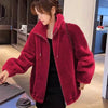 Women Winter Warm Double Coral Fleece Overcoat Solid Soft Plush Stand Collar Coats Ladies Long Sleeved Zipper Outerwears