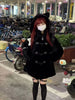 Autumn Winter Oversized Soft Thick Warm White Faux Fur Hoodie Women with Bear Ears Horn Buttons Punk Style Fluffy Jacket