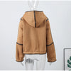 Elegant Hooded Plush Short Coat Women Retro Chic Suede Single Breasted Jackets Coats Female Winter Casual Street Outwear