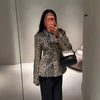 Women Chic Cropped Leopard Faux Fur Coat Contrast Black Fur Collar Cuff Button Short Furry Coats Lady Winter Chic Streetwear