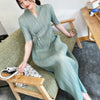 Pleated Long Sleeve V-neck Dress Women Spring Korean Designer Casual Black Dresses Elegant Aesthetic Clothes