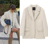 Winter Women's White faux fur Effect straight cut loose Edition casual suit jacket
