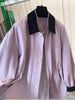 Retro Color Contrast Pink Polo Collar Loose Mid-length Coat for Women Spring and Autumn Korean Style Trench