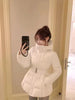 Chic Women's Cotton Padded Jackt with Large Fur Collar Waist-Cinching Mid-Length Parkas Korean Warm Commute Outerwear