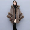 Autumn Winter Loose Casual Chic Bat Sleeve Coat Woolen Hooded Shawl Big Fur Collar Warm Cape Coat Women Outwear
