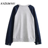 Women 2 Piece Set Denim Pullover Sweatshirts & Vintage High Elastic Waist Trousers Feamle Chic Lady Pants Set