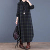 Spring Retro Plaid Pockets Turn-down Collar Long Sleeve Dresses Loose Leisure Single Breasted Women Dress