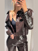 Leather Women's Pants Sets Chic Laple Single Breasted Long Sleeve Jackets Elastic Waist Straight Pants Suit Lady Outfits